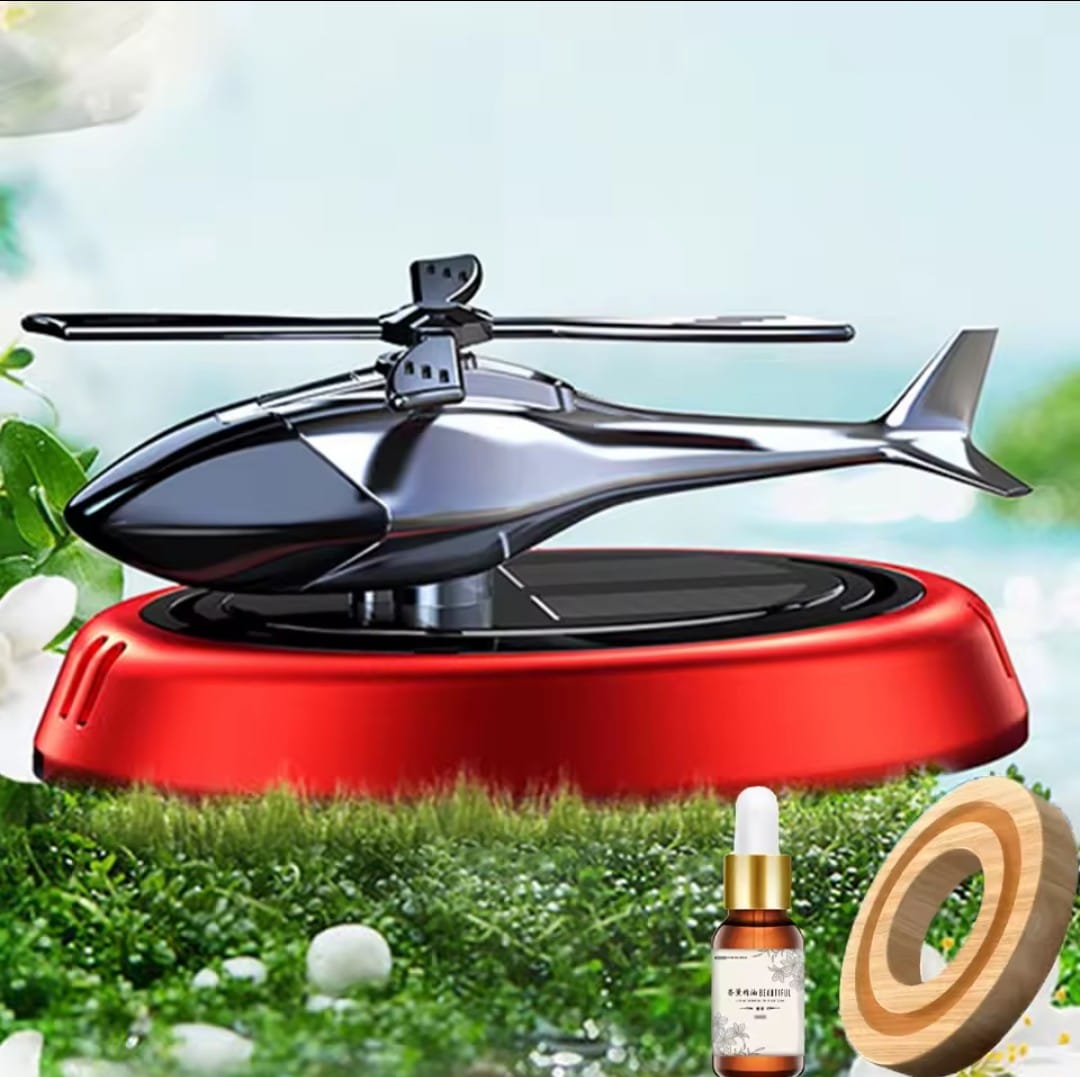 Solar Powered Rotation Helicopter Solar Aromatherpay Car Air Freshener Alloy+ABS Wooden Fragrance Auto