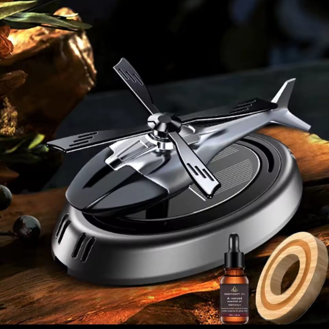 Solar Powered Rotation Helicopter Solar Aromatherpay Car Air Freshener Alloy+ABS Wooden Fragrance Auto