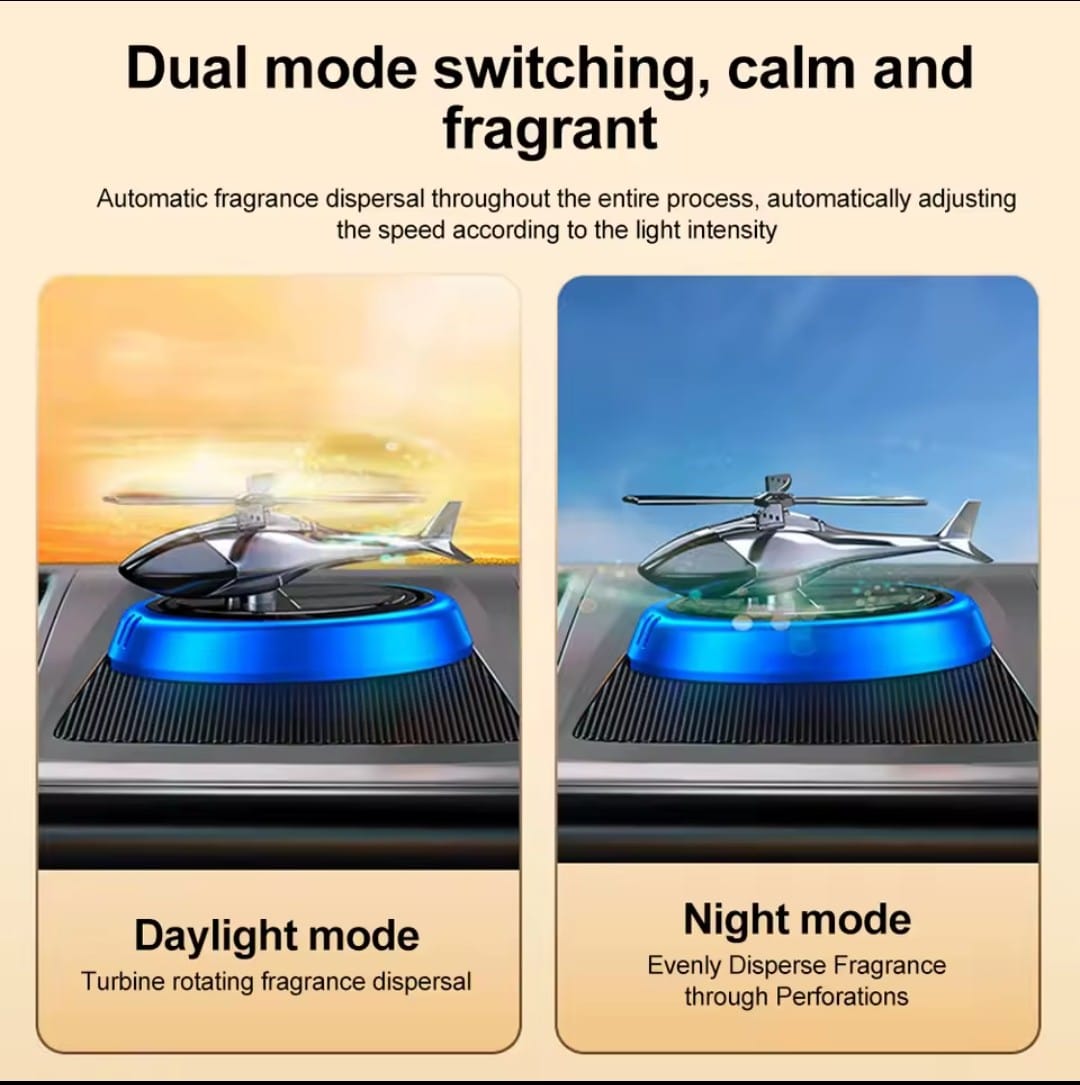 Solar Powered Rotation Helicopter Solar Aromatherpay Car Air Freshener Alloy+ABS Wooden Fragrance Auto