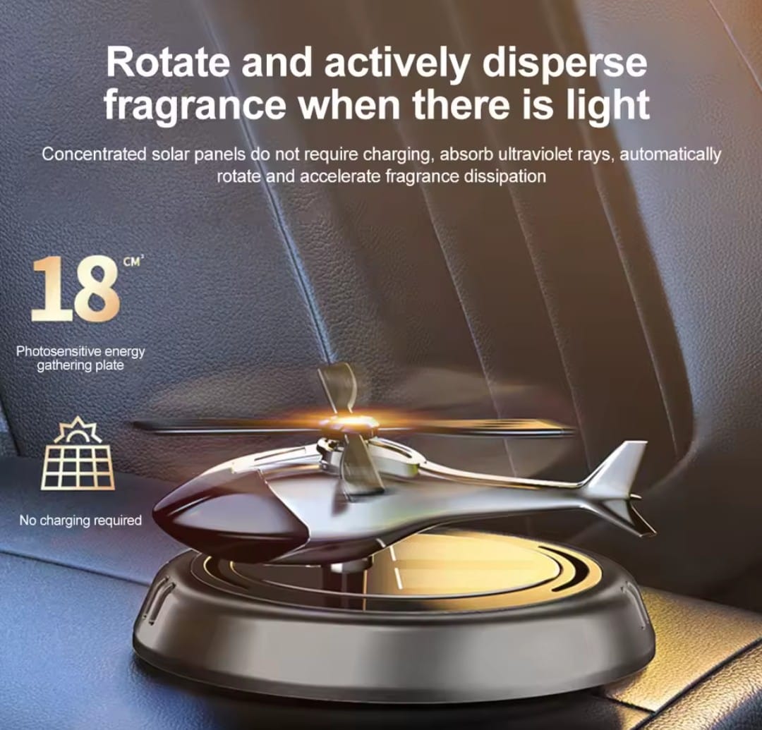 Solar Powered Rotation Helicopter Solar Aromatherpay Car Air Freshener Alloy+ABS Wooden Fragrance Auto