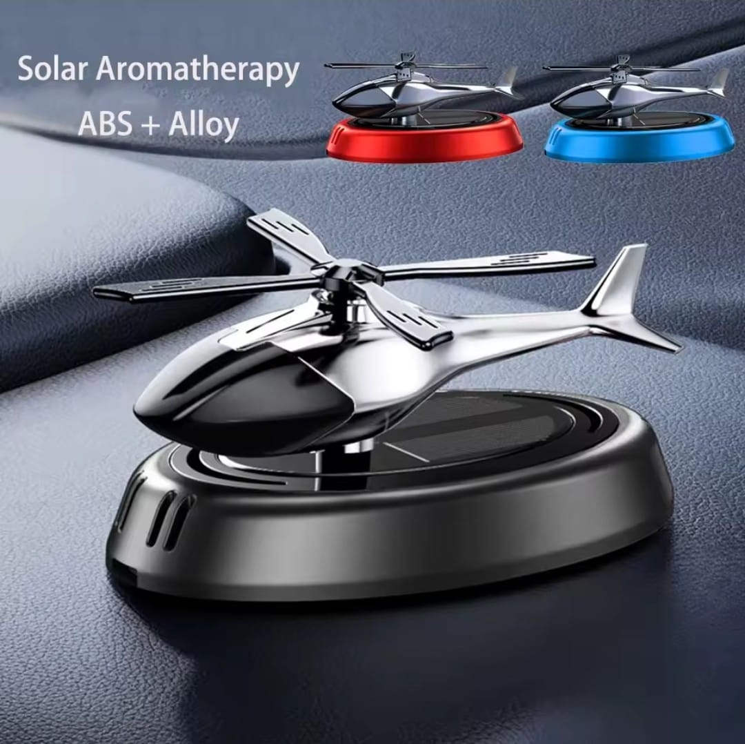 Solar Powered Rotation Helicopter Solar Aromatherpay Car Air Freshener Alloy+ABS Wooden Fragrance Auto