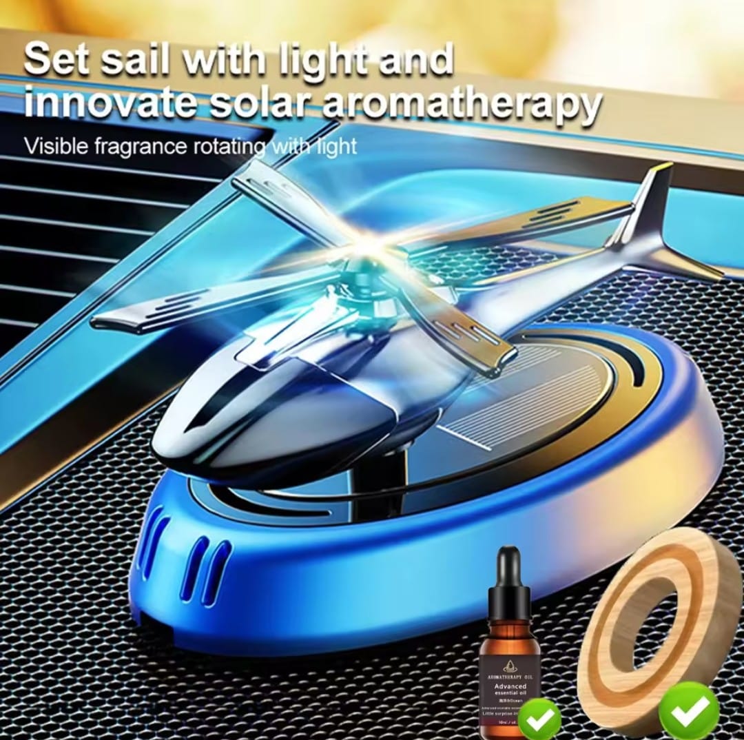 Solar Powered Rotation Helicopter Solar Aromatherpay Car Air Freshener Alloy+ABS Wooden Fragrance Auto