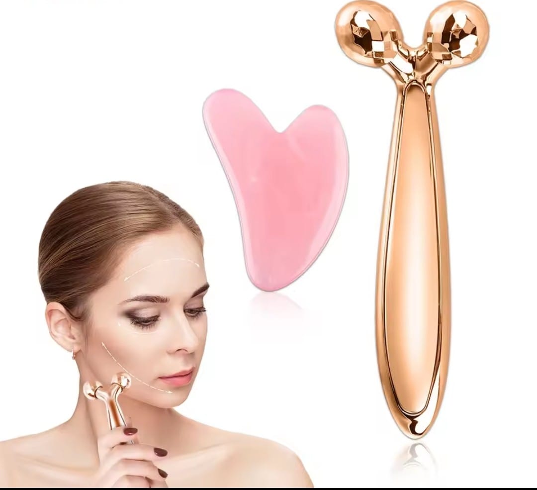 Y-Shape 3D Roller Face Neck Massager 360 Rotating Thin Body Massage Tool with Wrinkle Removal, Skin Lift, and Glow Features