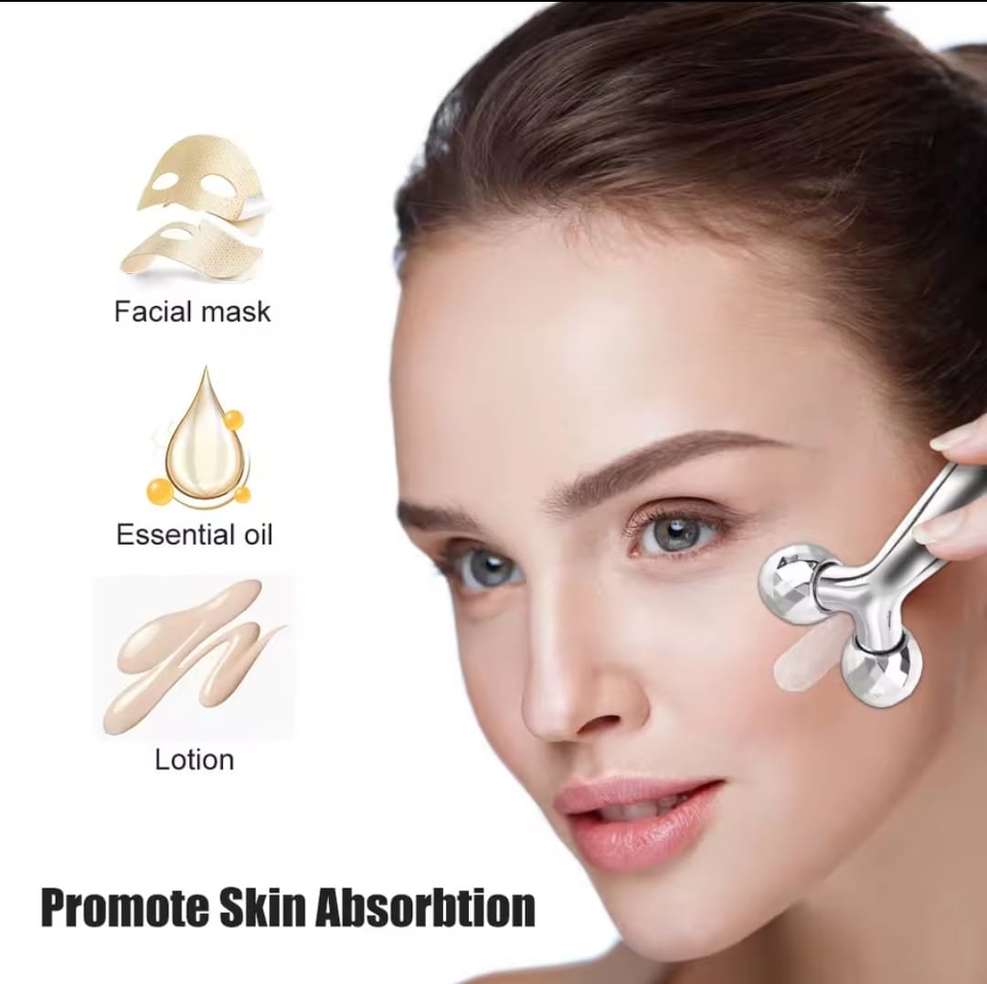Y-Shape 3D Roller Face Neck Massager 360 Rotating Thin Body Massage Tool with Wrinkle Removal, Skin Lift, and Glow Features