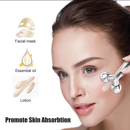 Y-Shape 3D Roller Face Neck Massager 360 Rotating Thin Body Massage Tool with Wrinkle Removal, Skin Lift, and Glow Features
